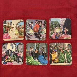 VTG Set Of 6 Square Coasters Spain Flamenco Dancing Photos Souvenirs Gypsy